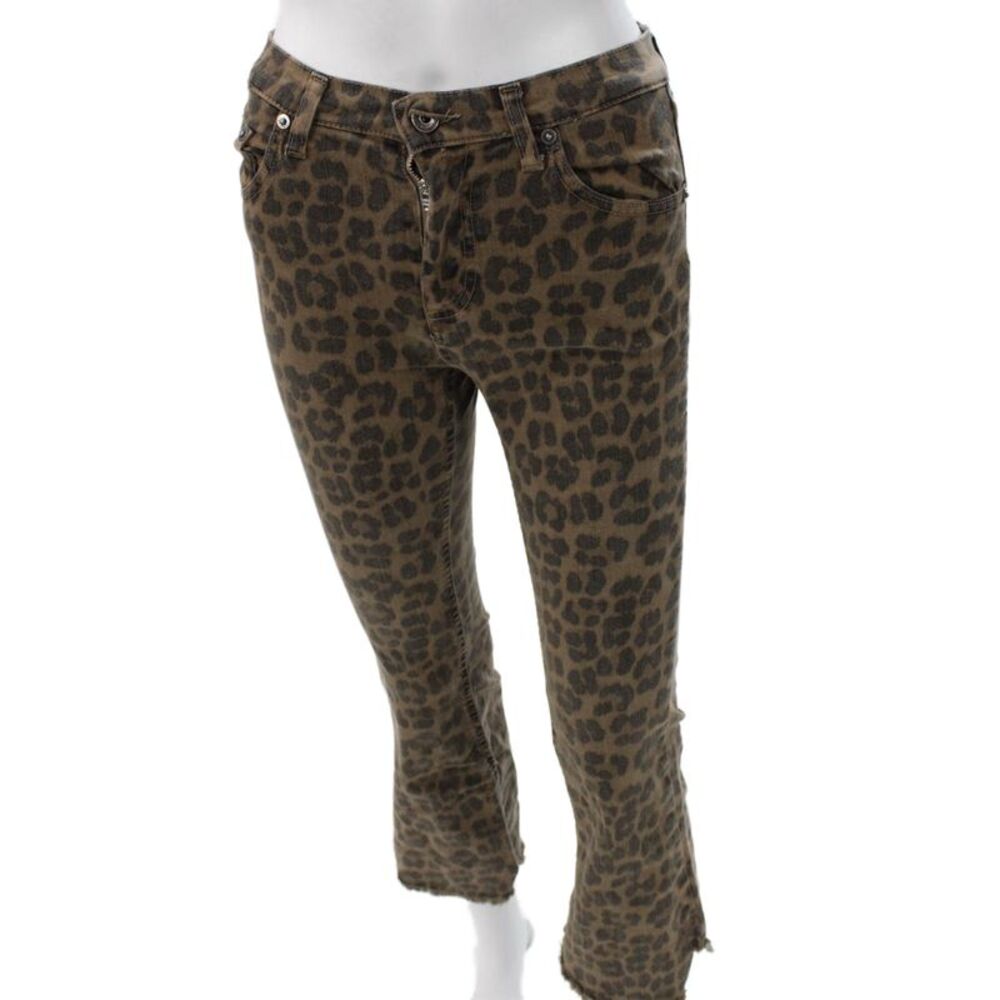 Ottod Ame Women Bootcut Jeans Brown Animal Print High Rise Cotton Size 25